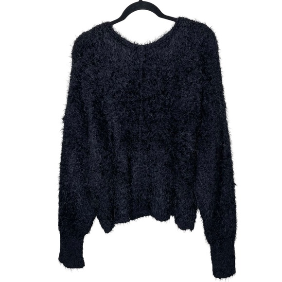 Free People Icing Pullover Fuzzy V-Neck Sweater Black Medium - Picture 7 of 16